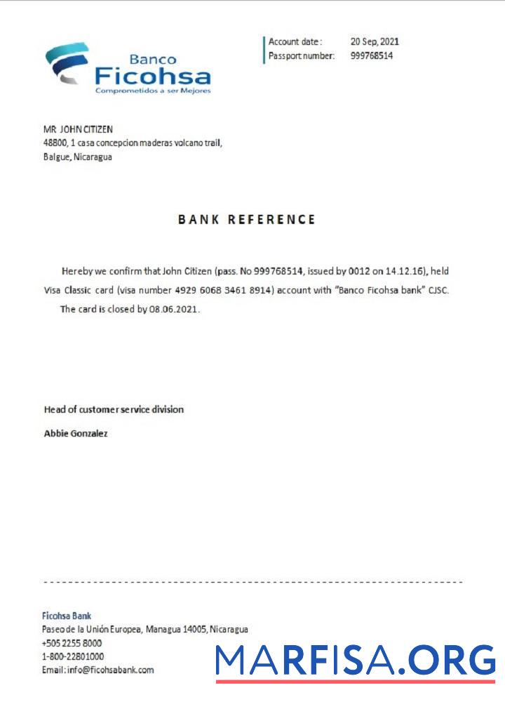 Downloadable Nicaragua Ficohsa closure reference download for verification